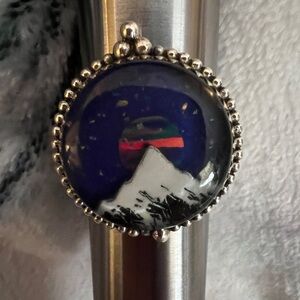 ❤️ Aurora Opal Celestial Mountain Night Sky Southwestern 925 Ring Sz 10 - 10 Gms